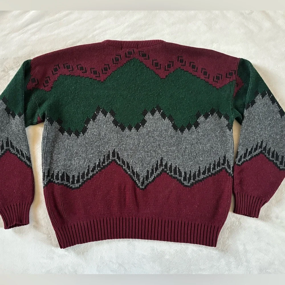 Vintage Ash Creek Geometric Knit Sweater Burgundy Green L